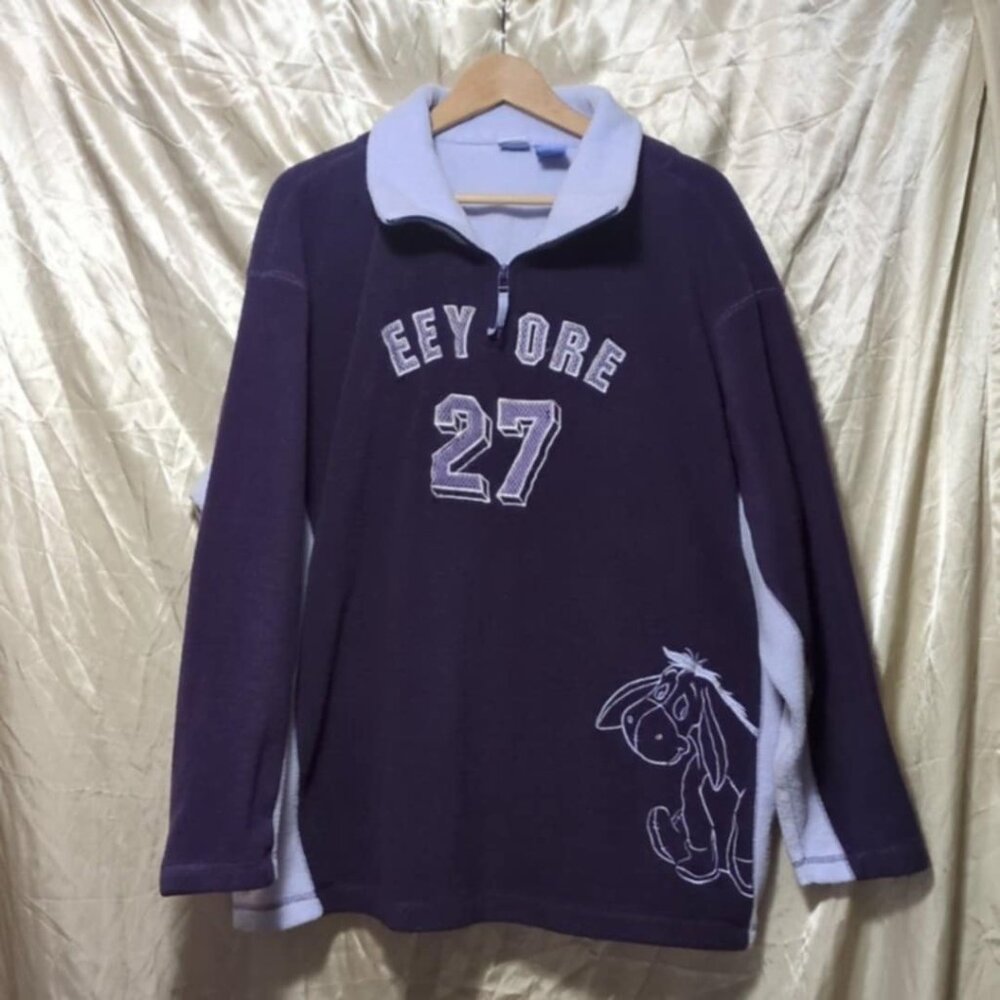 Disney Woman 26W/28W Eeyore Fleece Purple Embroidered Color Block Quarter Zip Pl